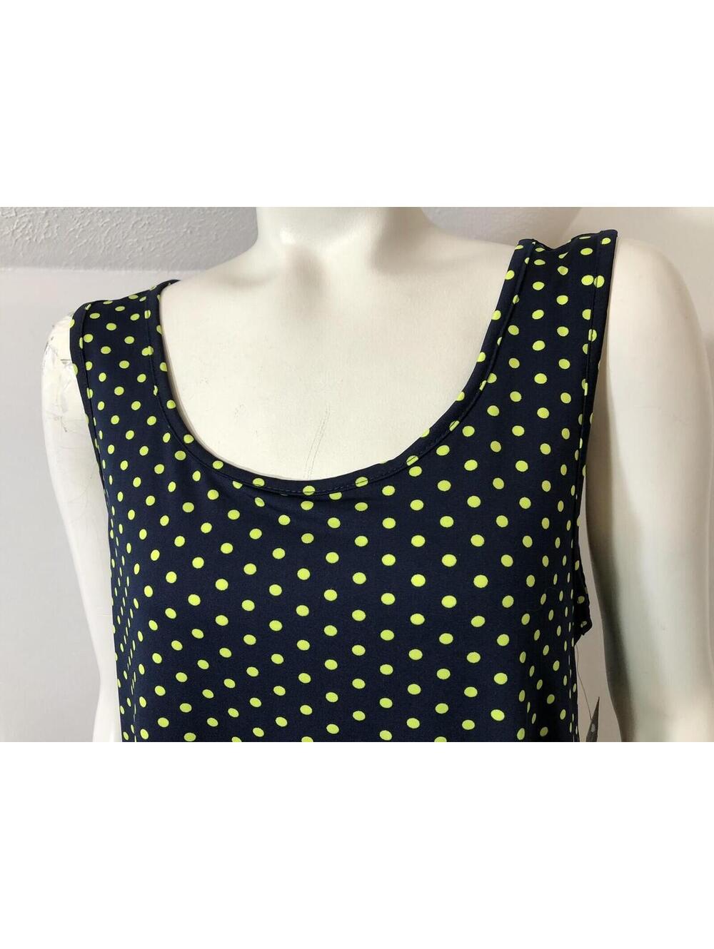 Robert Louis New Womens Large Tank Top Navy Lime Polka Dot Drawstring Back - Picture 2 of 8